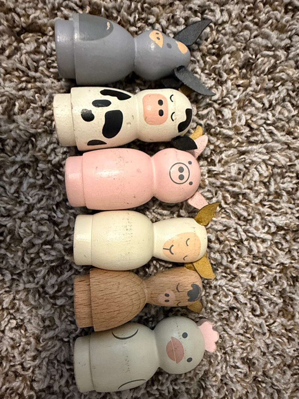 Hearth & Hand Farm Animal Wooden Peg Dolls in Gray, White, Pink, Cream, Brown